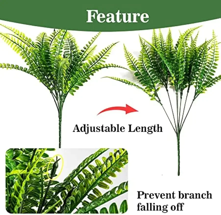

10PCS Fake Fern Outdoors - Ferns Artificial Plants for Outdoor Ferns That Look Real Boston Faux Fern Stems Indoor Nearly