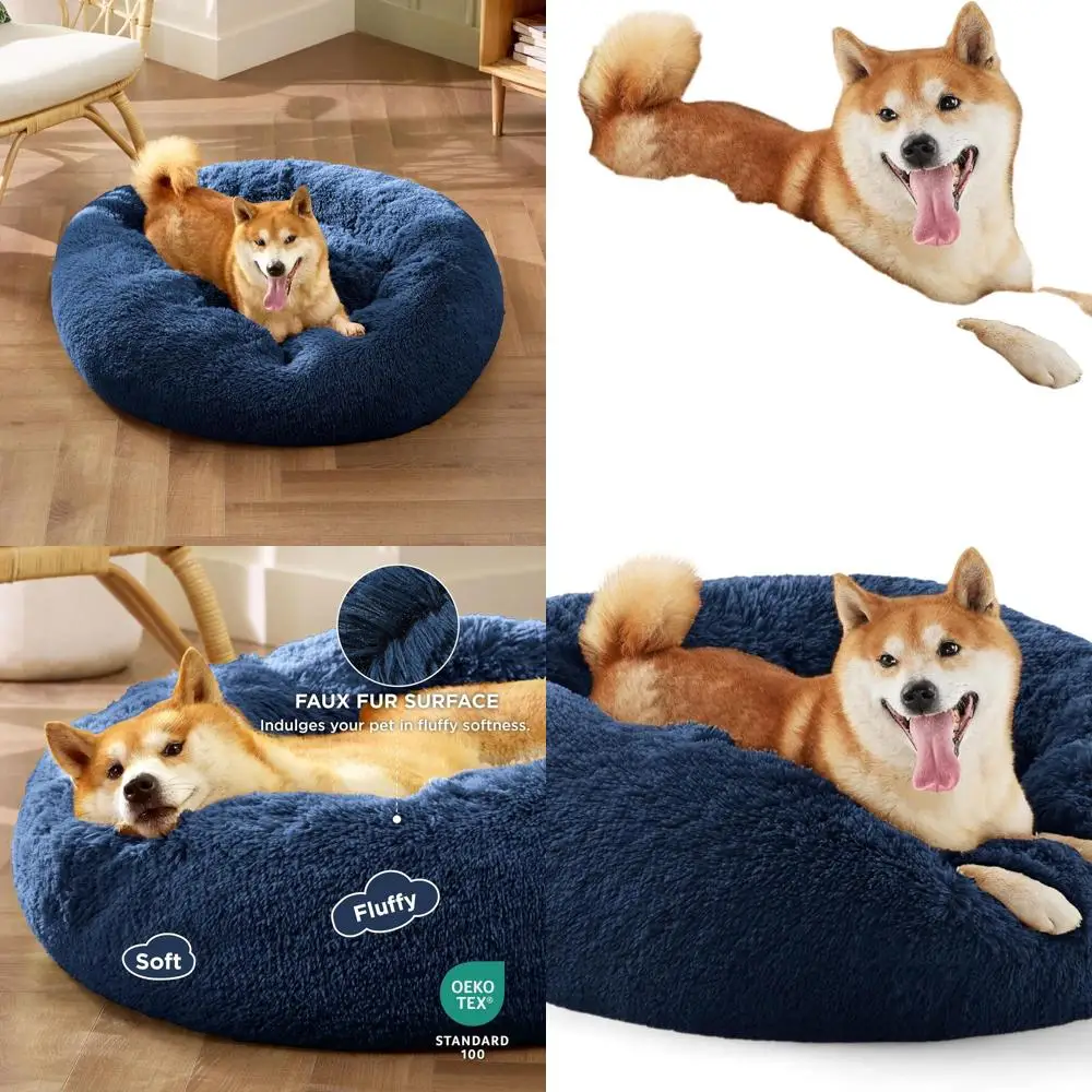 

Medium Washable Donut-Shaped Pet Bed, 30 Navy, Plush Faux Fur, Suitable for Pets up to 45 lbs