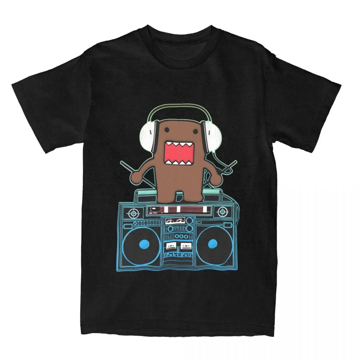 Novelty Cartoon DJ Domo Kun T-Shirt for Men Crewneck 100% Cotton T Shirts Anime Short Sleeve Tees New Arrival Clothes