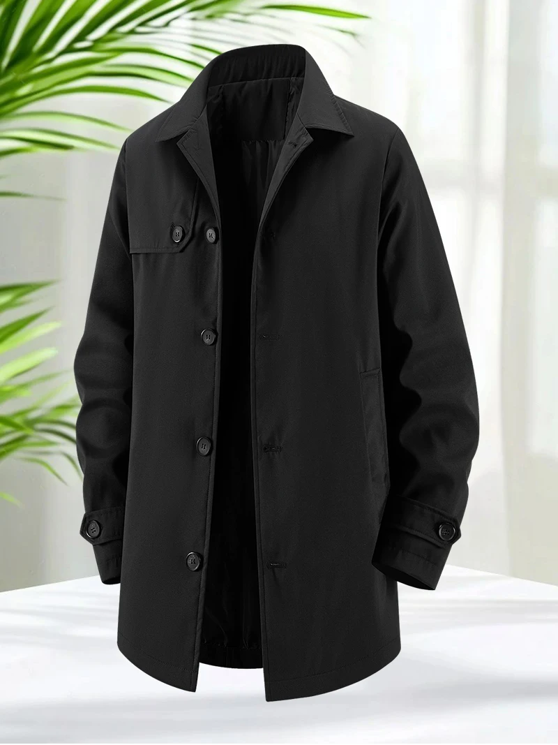 

Men’s Mid Length Trench Jacket Business Casual Windbreaker Coat with Lapel Collar Stylish Outerwear for Work Office Commuting