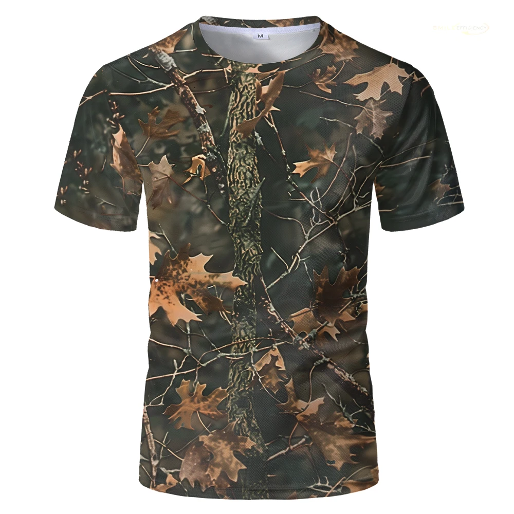 تي شيرت مموه للصيد جيد التهوية للرجال ، بأكمام قصيرة كبيرة الحجم ، تيشيرتات رياضية غير رسمية ، تيشيرتات مخفية ، تخييم خارجي