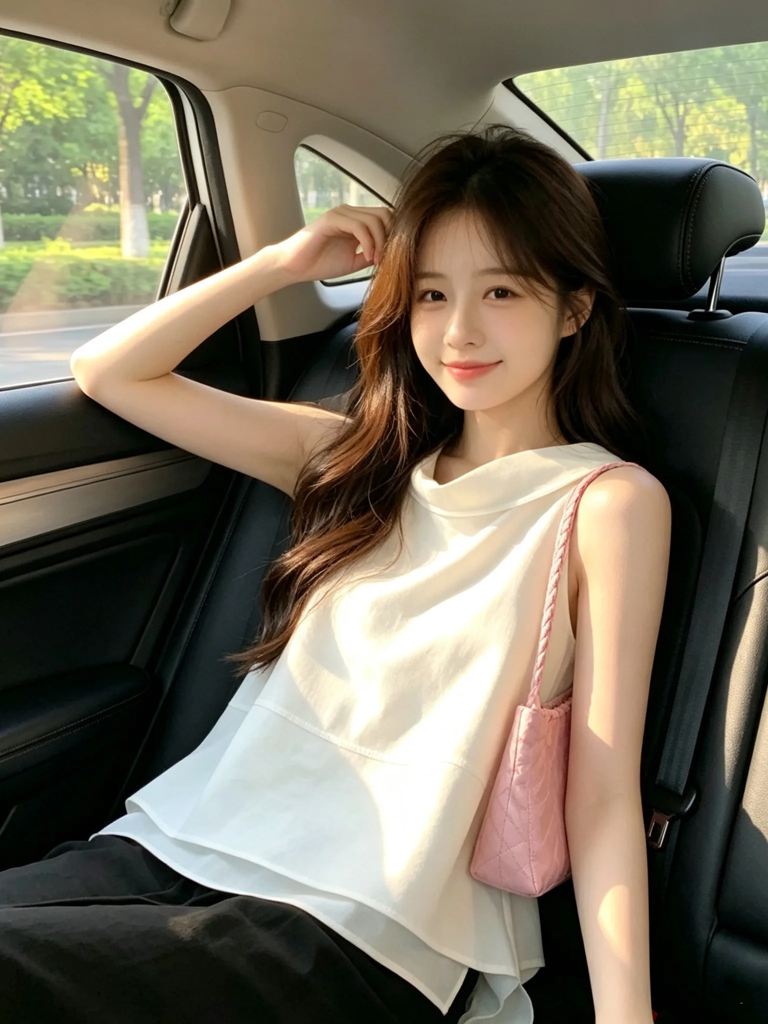 

French Style Loose Women's Shirt Summer Thinming Sleeveless Vest with Sash Commute Fashion Breathable Lightweight Short Length