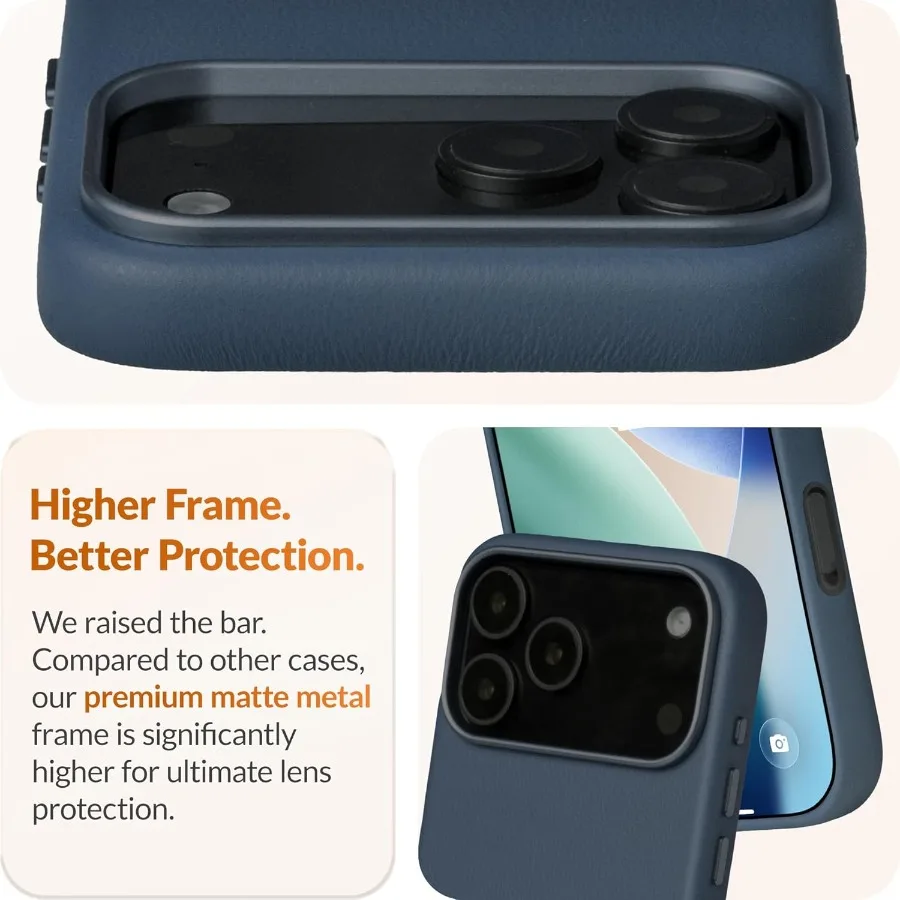 Pelle classica color oro - Custodia europea in vera pelle Vele per iPhone 17 Pro Max - [Controllo fotocamera integrato e compatibile