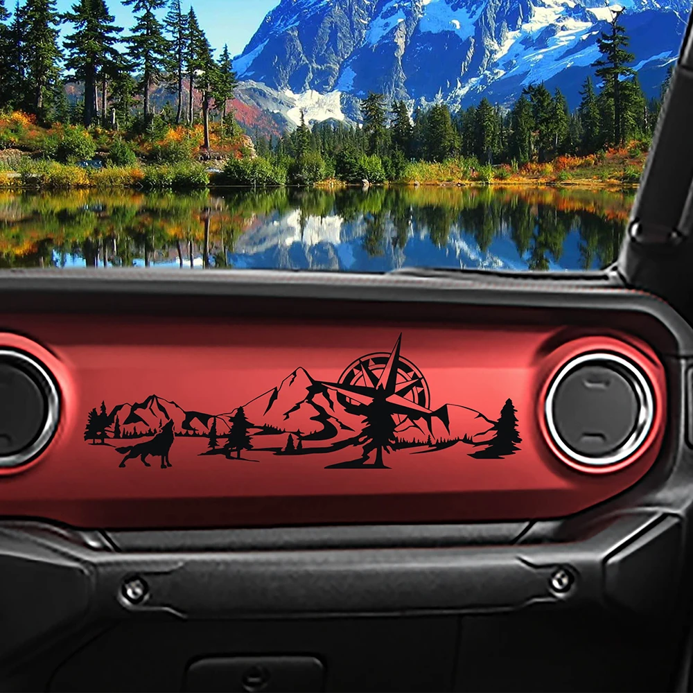 Wolf Mountain with Compass Scene Dashboard Car Vinyl Decals And Stickers For  Jeep Wrangler JL/Jeep Gladiator JT 2018+