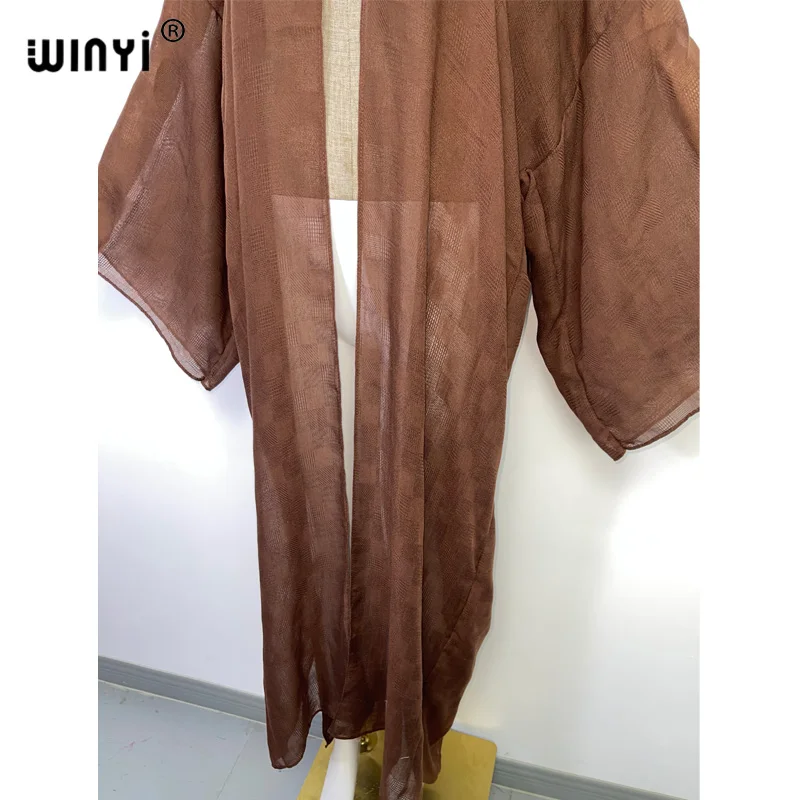 WINYI Solid color hollow design strój kąpielowy na plażę elegancki afrykański sweter damski Boho seksowna sukienka z długim rękawem Kimono