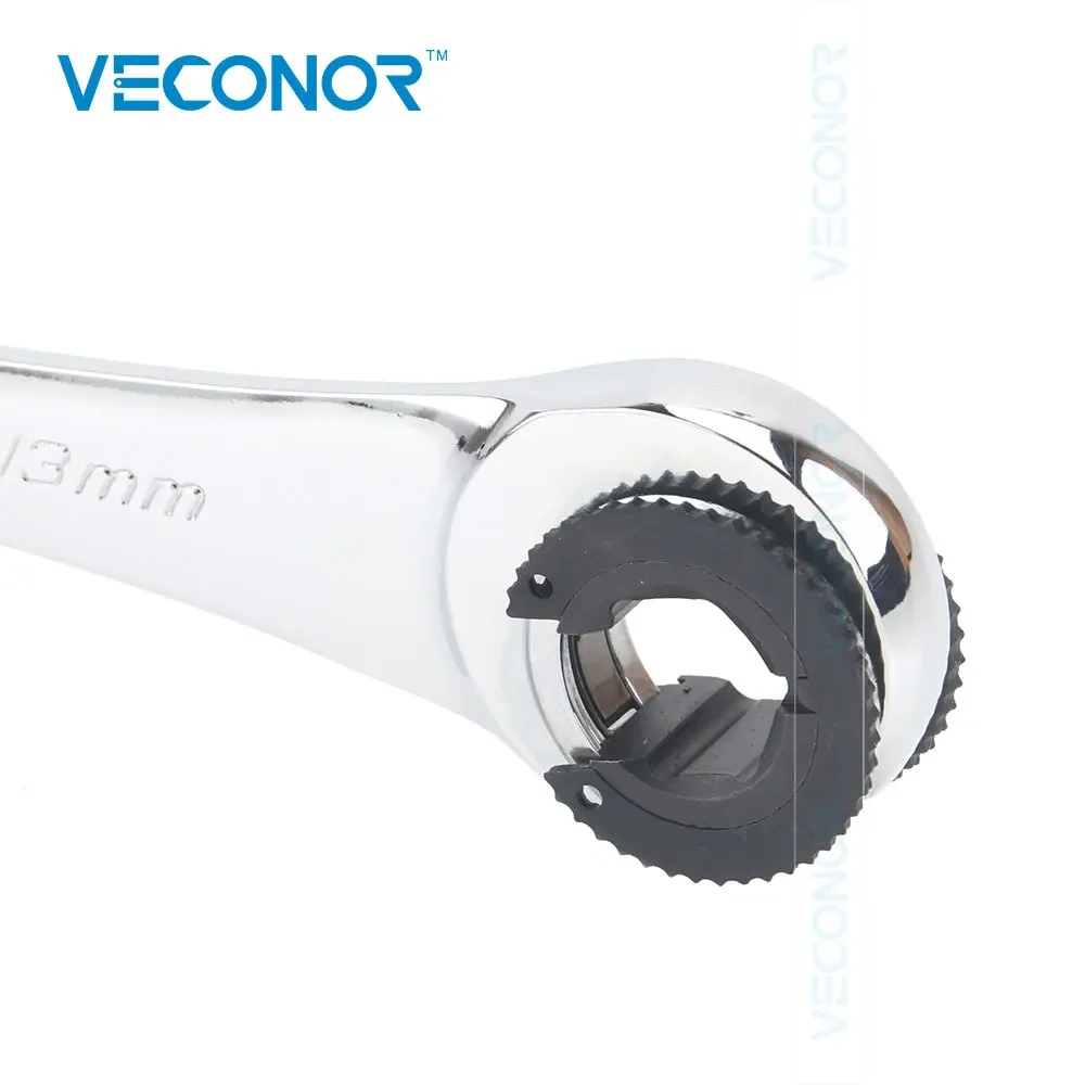 VECONOR Ratchet Flare Nut Wrench Tool 8-19mm Mirror Polish 72T Ratcheting High Torque Spanner Professional Repair Tool