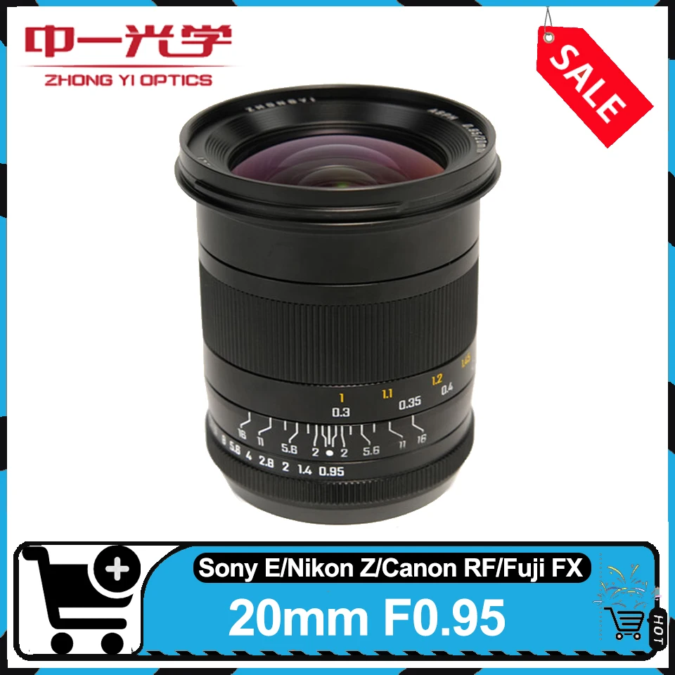 

Объектив Mitakon Zhongyi 20mm F0.95 с широким углом обзора, ручной фокусировкой и большой апертурой, совместимый с Sony E, Fuji FX, Canon RF, Nikon Z.