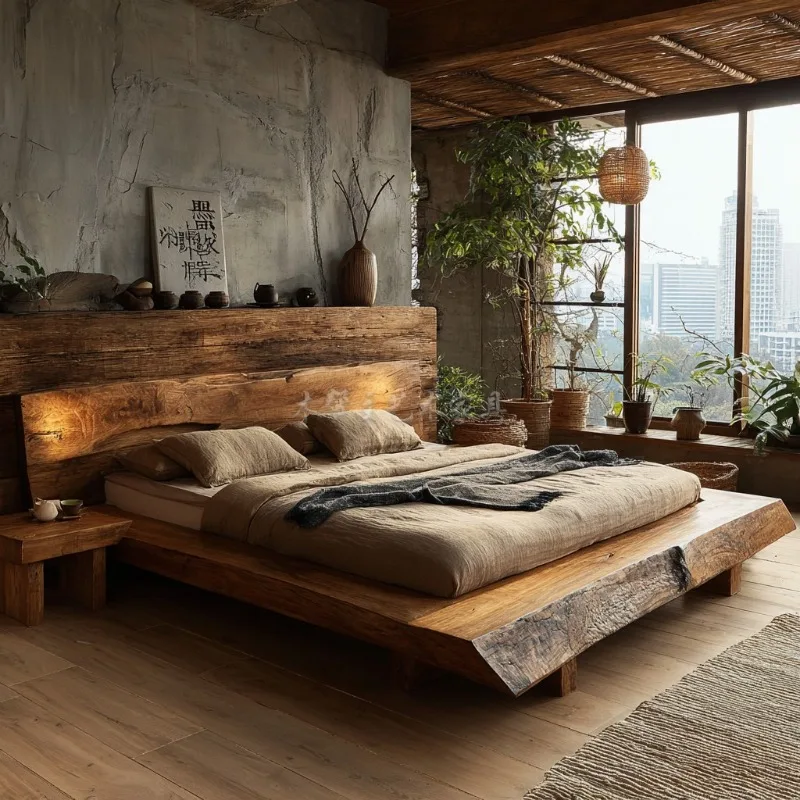 Wabi Sandy Wind Solid Wood Modern Simple Log Wind B & B Hotel Double 1.8