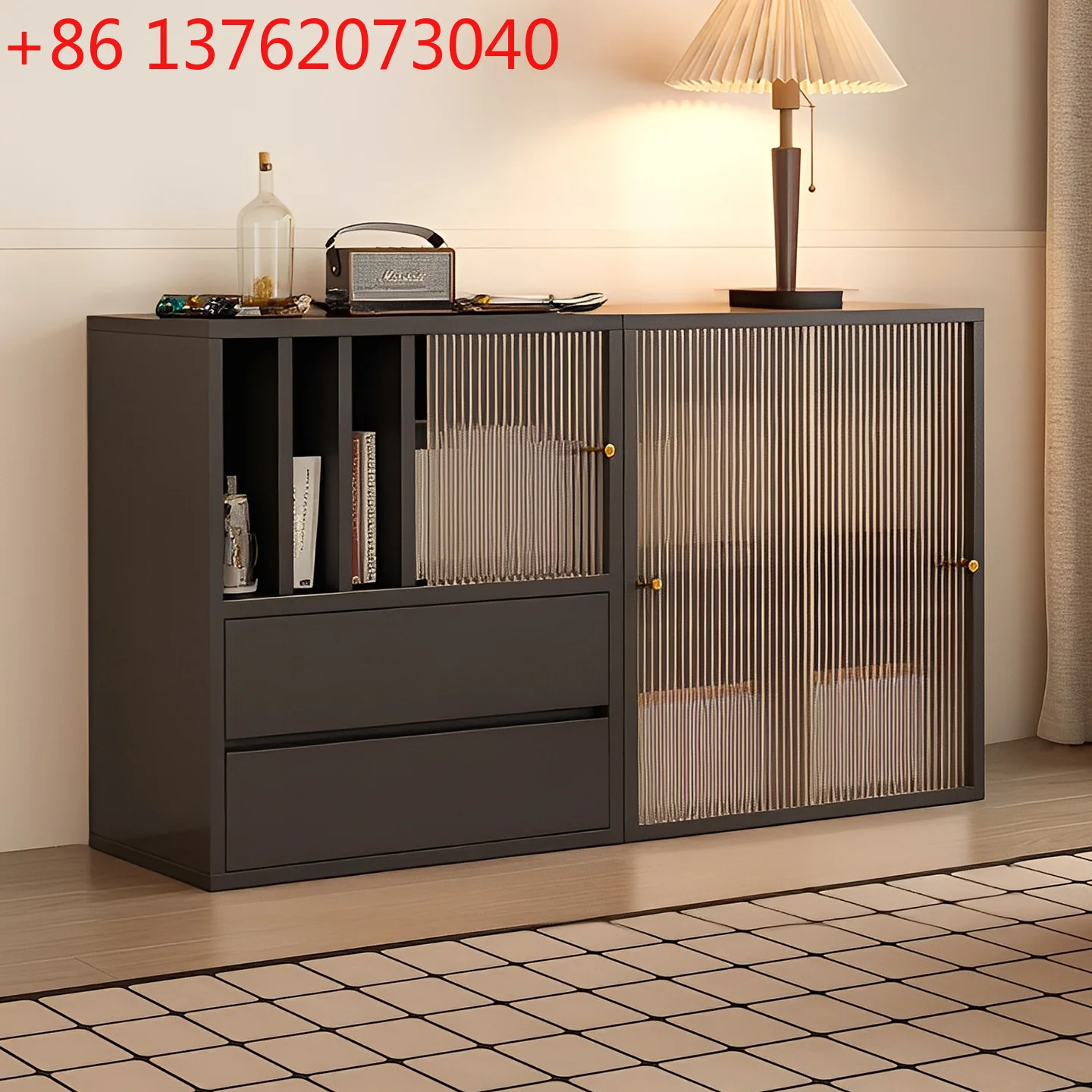 

Solid wood core bookcase, floor rack integrated against the wall, living room storage cabinet