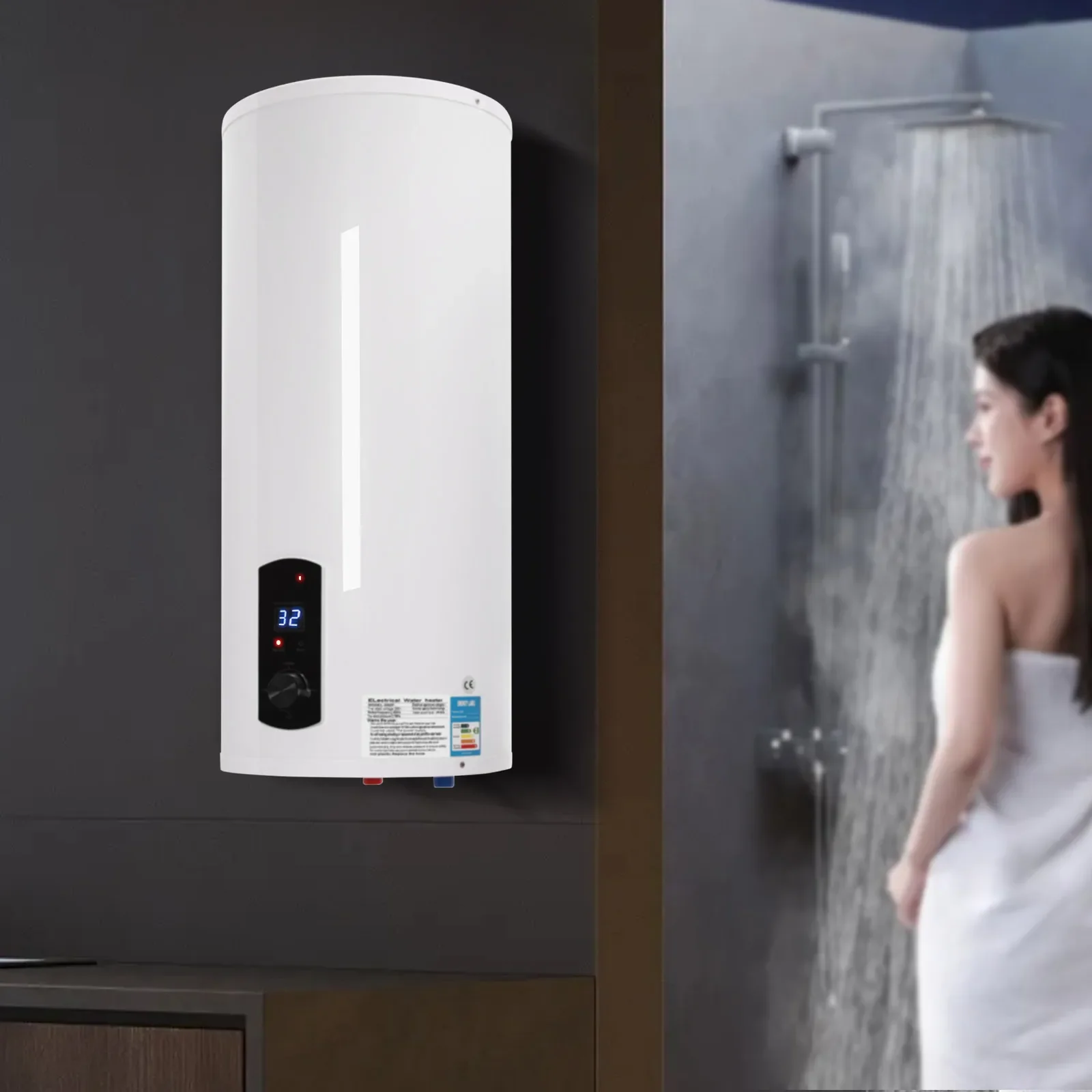 Calentador de agua con depósito de 50L/80L/100L/120L, Ahorro de energía 2000W, Calentador de agua vertical de pared con indicador LED de temperatura