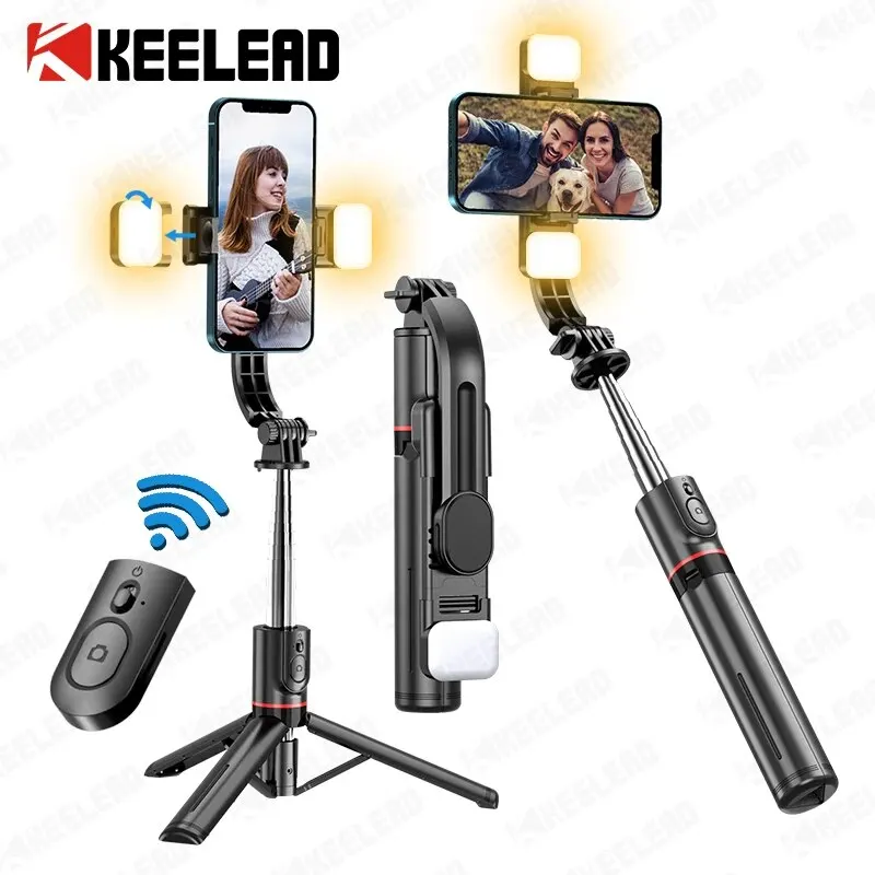 KEELEAD Selfie Stick Tripod with Fill Light Wireless Bluetooth, 45.66 Inch Bracket, Portable Tripod for iPhone 14/13 Smartphone