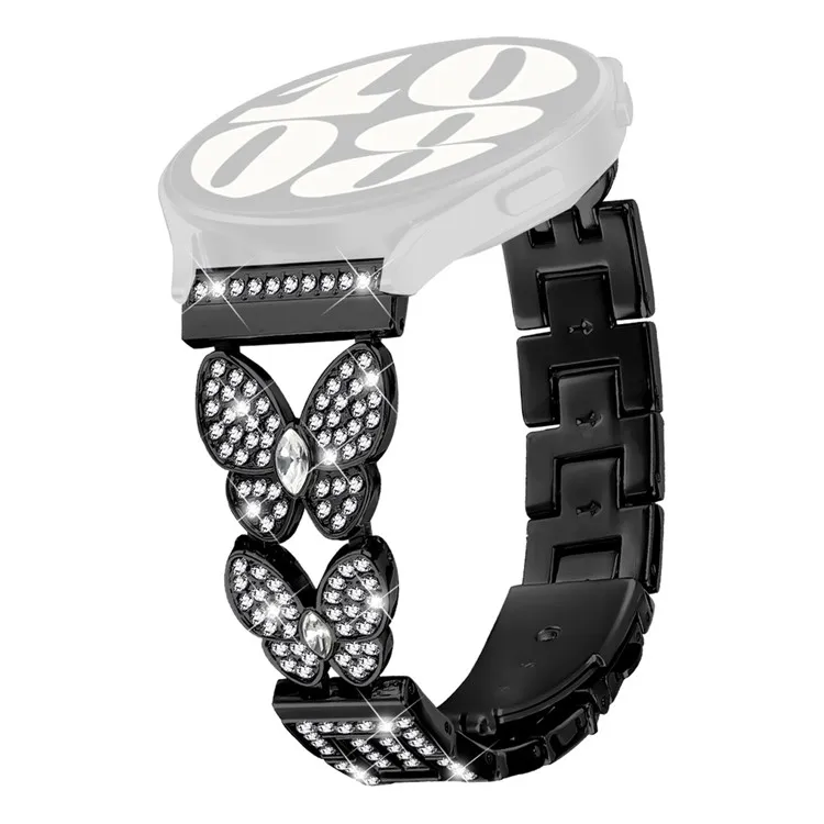 

For Garmin Forerunner 265 Music Metal Band Butterfly Rhinestones Decor Watch Strap - Black