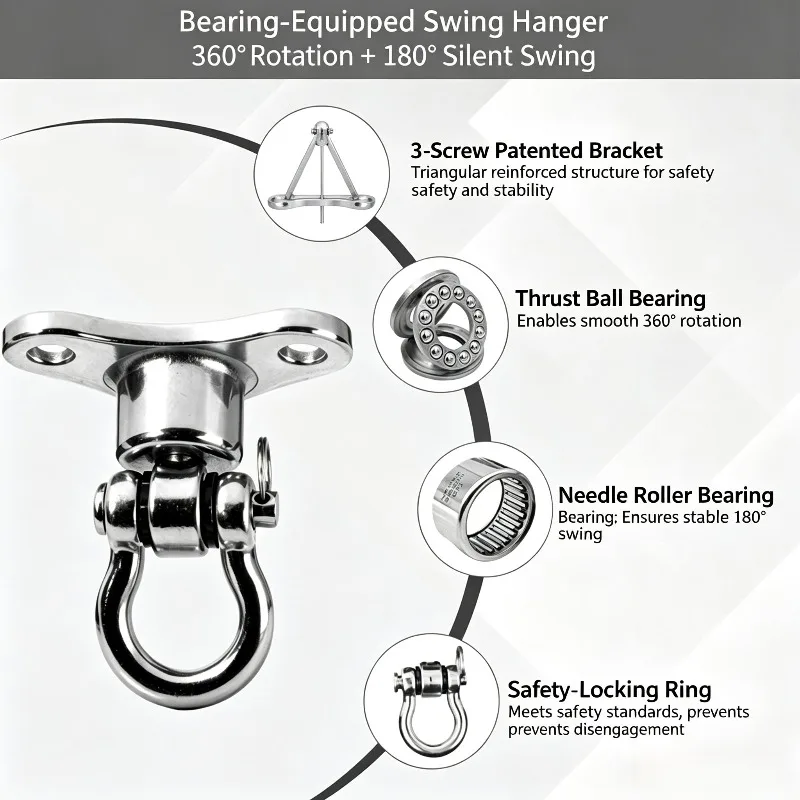 Stainless Steel Heavy Duty Triangle Swing Hanger with Bearing Smooth Silent Hardware Accessory for Sandbag Playground Swing