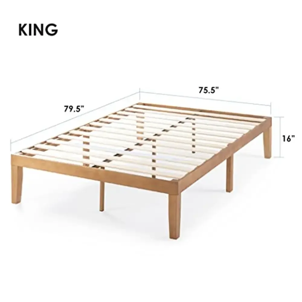 Solid Wood King Platform Bed Frame Sturdy Wooden Slats Noise-Free Construction Non-Slip Tape 16