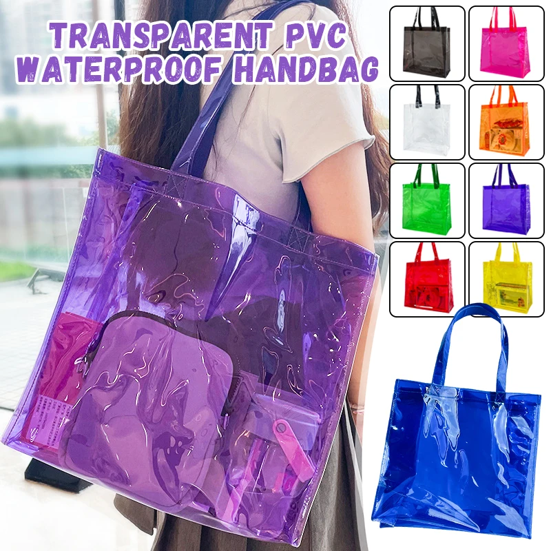 

Transparent Pvc Waterproof Makeup Bag Women Travel Shopping Handbag Tote Bag Eco Bag Fashion Portable Casual Reusable