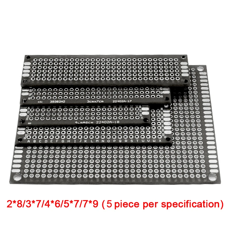 25ชิ้นบอร์ดต้นแบบ PCB สีฟ้าแผงวงจรโปรโตบอร์ดแบบสากล stripboard ต้นแบบ2X8 3X7 4X6 5X7 7X9cm 5ชิ้นแต่ละชิ้นผสม