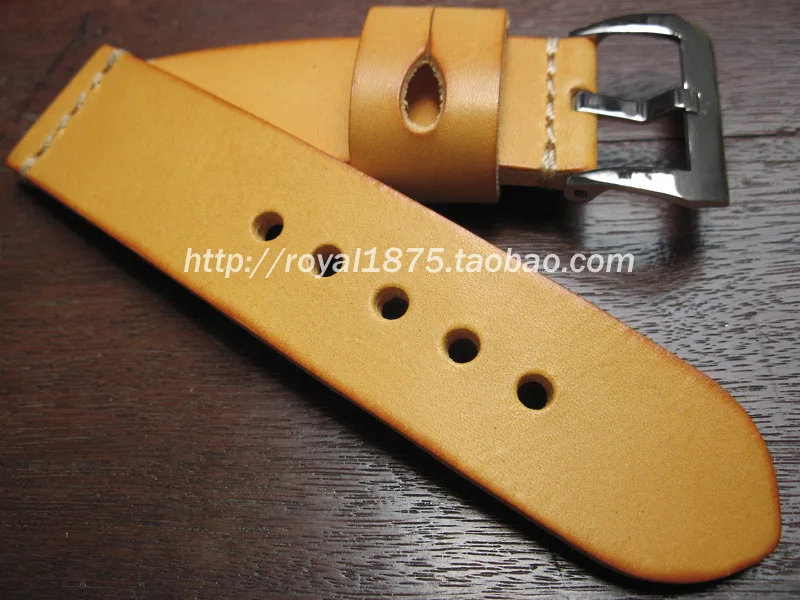 22mm 24mm 26mm Handmade Thick Retro Italian Cowhide Genuine Leather Watch Band Belt Bracelet Yellow Watchband Strap Accessories