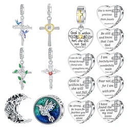925 Silver The Bible beads Cross flower bird Pendant Fit Original Bracelet Charm Bead Necklace Diy Female Jewelry Woman gift