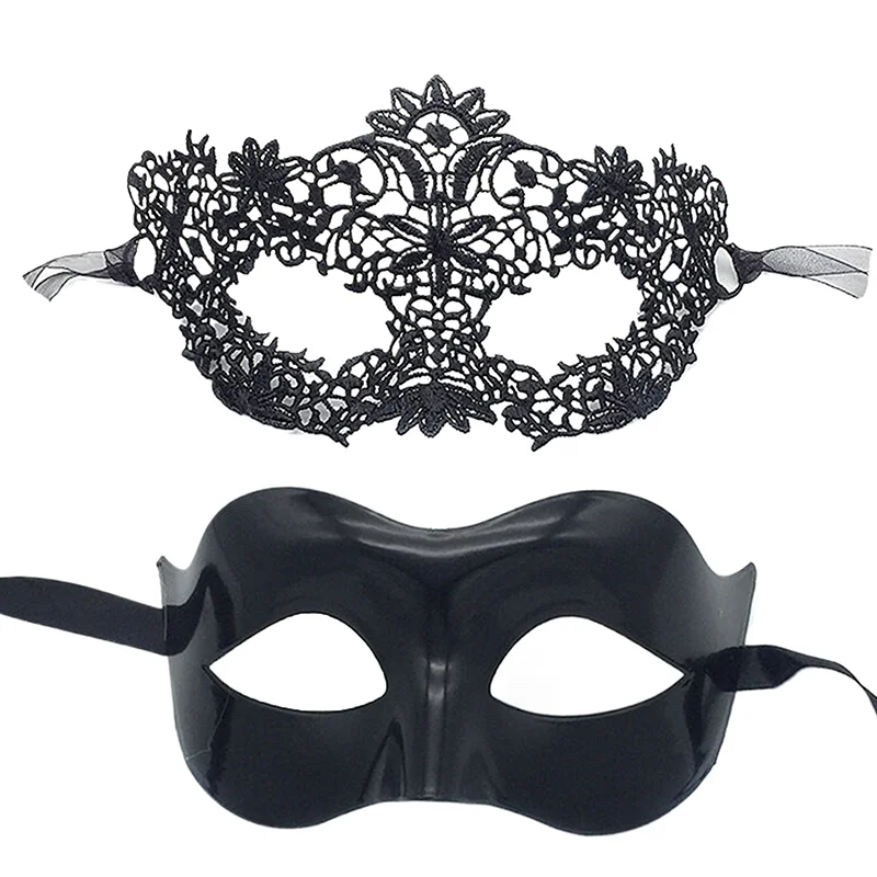Stunning Black Lace Masquerade Mask Pair for Couples Perfect for Venetian Socials, Mardi Gras and Halloween Revelries.