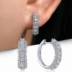 Huitan Dazzling White Cubic Zirconia Hoop Earrings Luxury Ear Accessories for Women Wedding Party Aesthetic Jewelry New Arrival