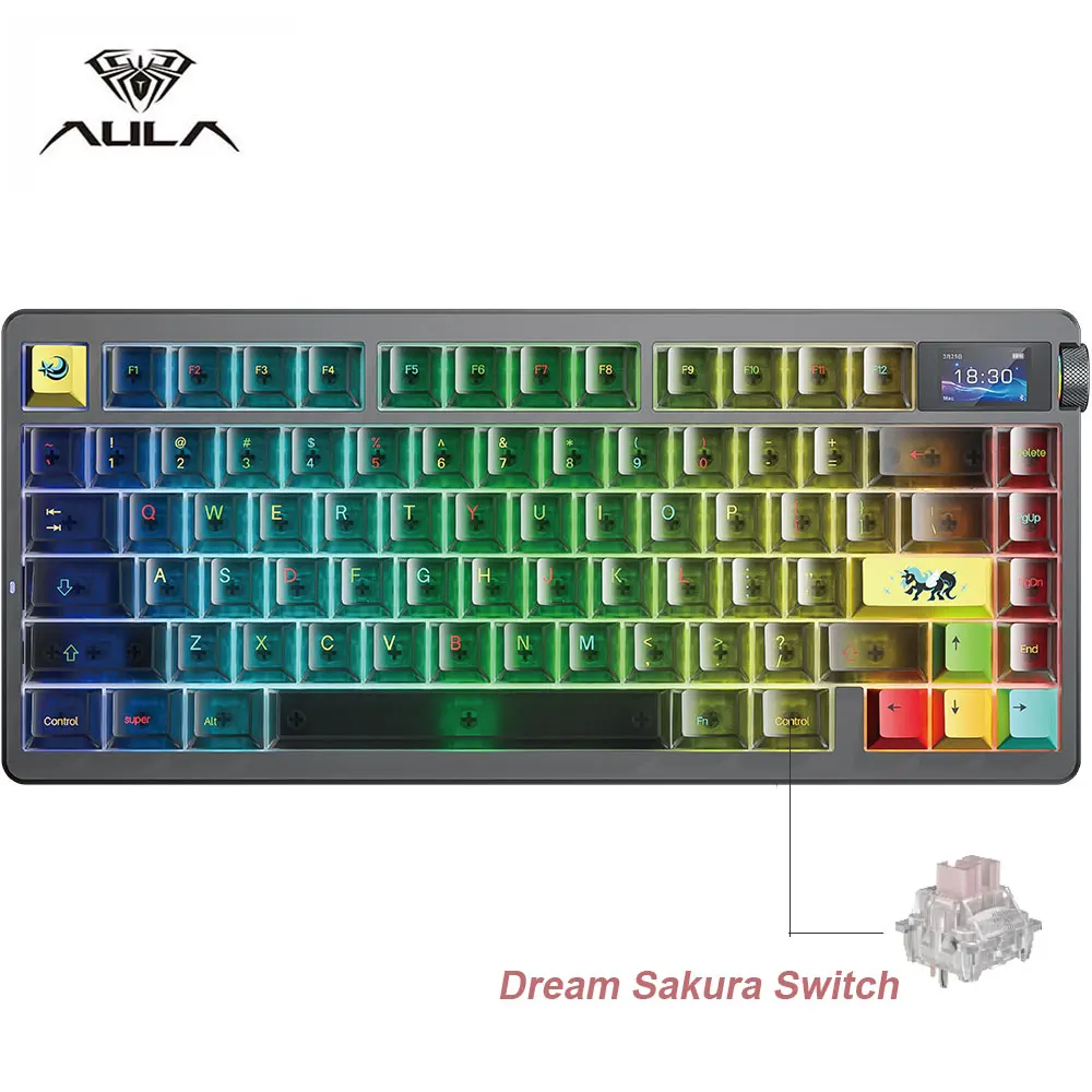 Nieuw AULA NOVA75 Draadloos Mechanisch Toetsenbord 75% Drie Modi Hot Swap Aangepast Smart Screen met Knop Gaming Kantoor PC E-sport Cadeau