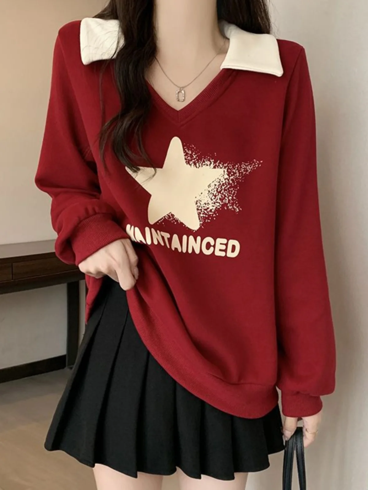 بلوزات نسائية ملابس كورية ملابس خروج بلون سادة خفيفة الوزن للربيع والخريف مبطنة بالصوف متعددة الاستخدامات