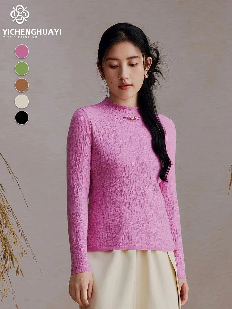 

Slim Fit Short Sleeveless Sweater Pure Color Basic Crew Neck Commute Style One City Painting One Bottoming T-Shirt for Women
