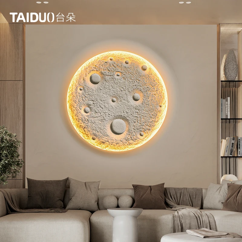 Gypsum wall lamp embedded borderless Internet celebrity lunar surface crater living room background wall buried atmosphere wall - Image 2