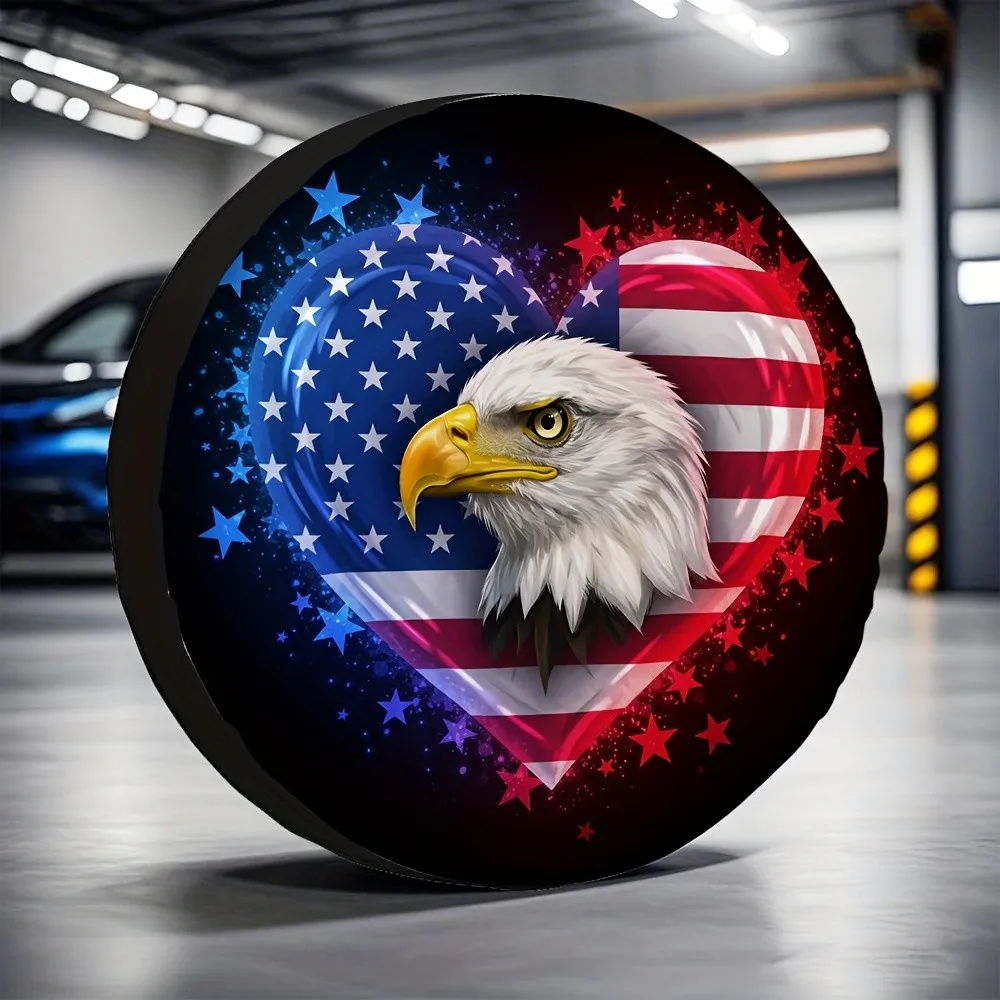 

American Flag Eagle Heart Spare Tire Cover Durable Polyester Wheel Protector for Jeep and RV
