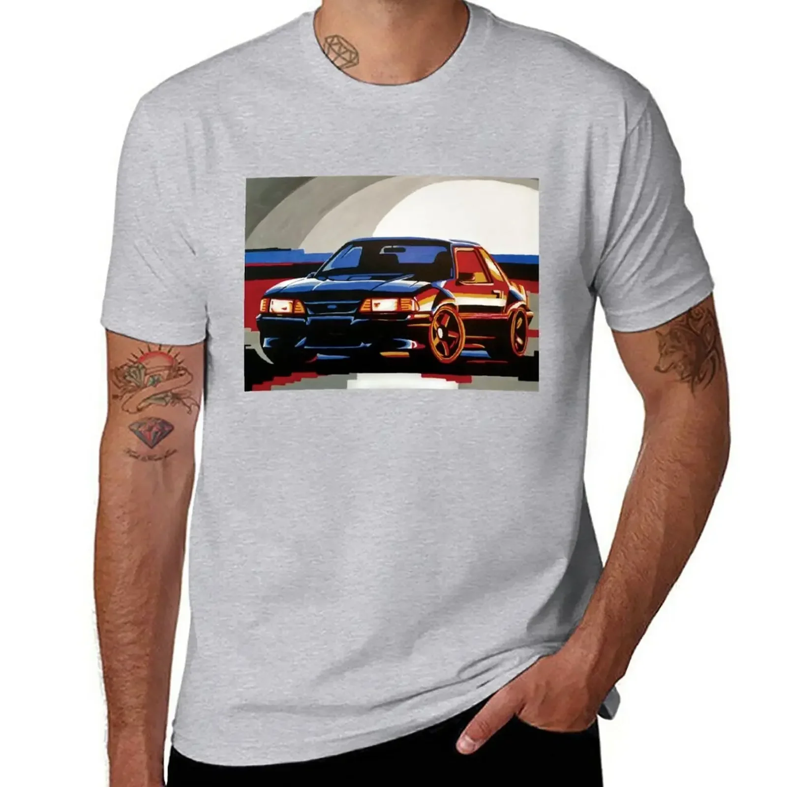 New Fox Body Mustang Painting T-Shirt plus size t shirts blank Aesthetic clothing mens white heavyweight Round Collar 2024