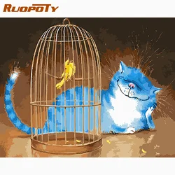 RUOPOTY Diy Paint By Numbers Frame For Adults Catoon Fat Cat Picture Paint Decorative Painting Diy Set Handicrafts Unique Gift