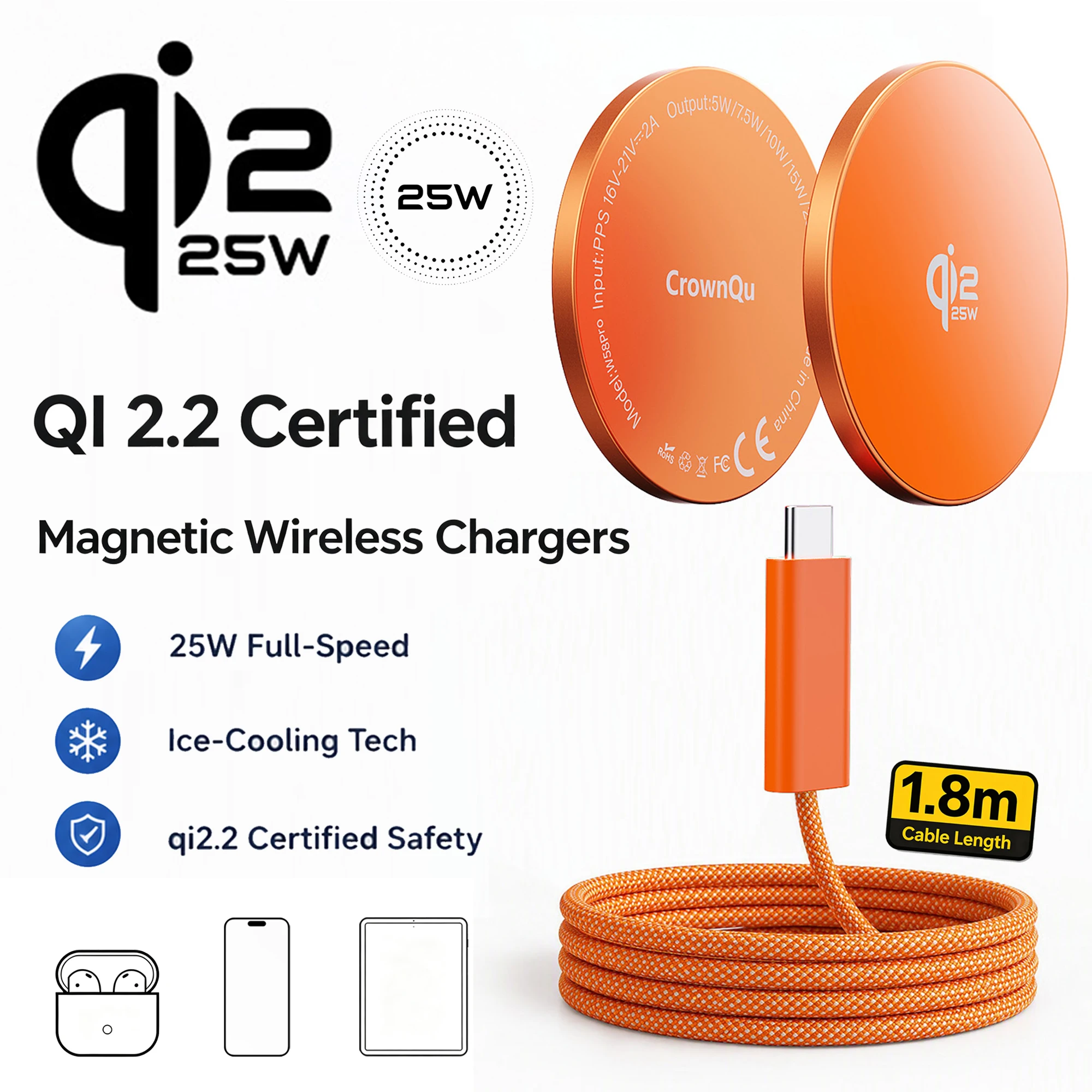 Qi2.2 Kabellose Ladegeräte 25W Magnetisches Induktions-Schnellladen für Macsafe iPhone 17 16 15 ProMax ‌ 5W Airpods-Serie Xiaomi Samsung – Detail 9