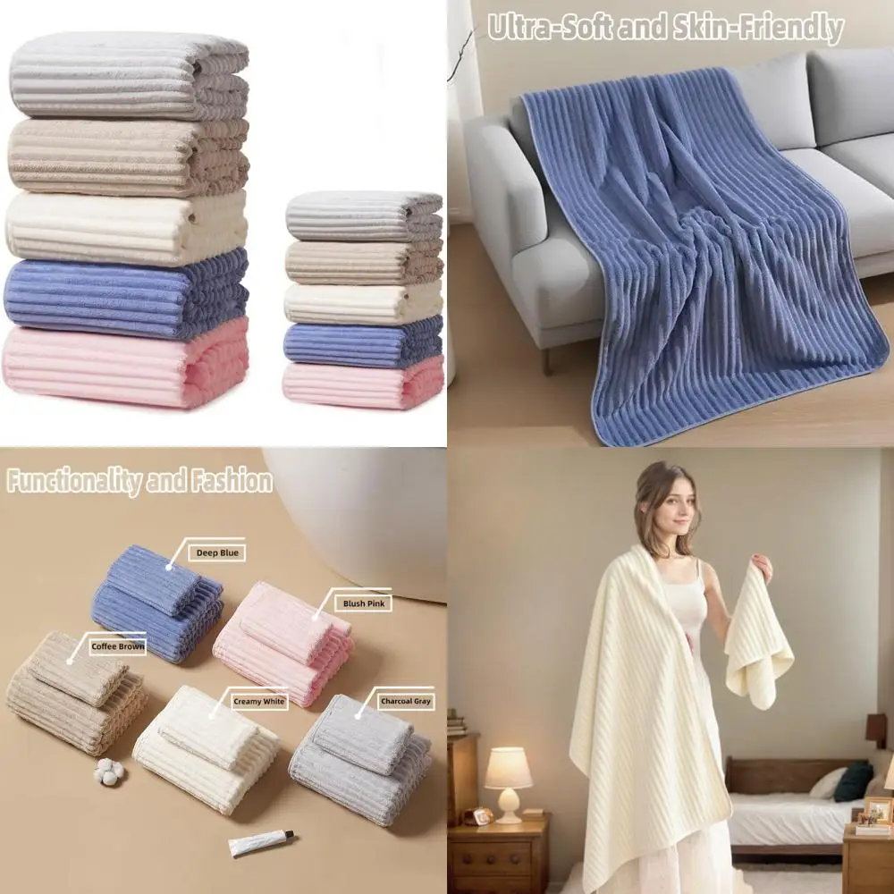 

Набор полотенец из кораллового флиса радуги: 10 предметов, 5 больших (60x40 дюймов), 5 маленьких (30x13 дюймов), суперабсорбент, экономичный, молочно-белый