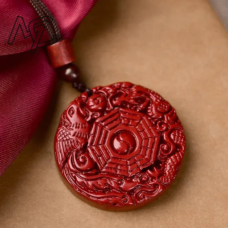 Fashion Cinnabar JadeTaiji Bagua Pendant Beads Necklace Jewellery Chinese Healing Women Man Luck Gift Sweater Chain Amulet