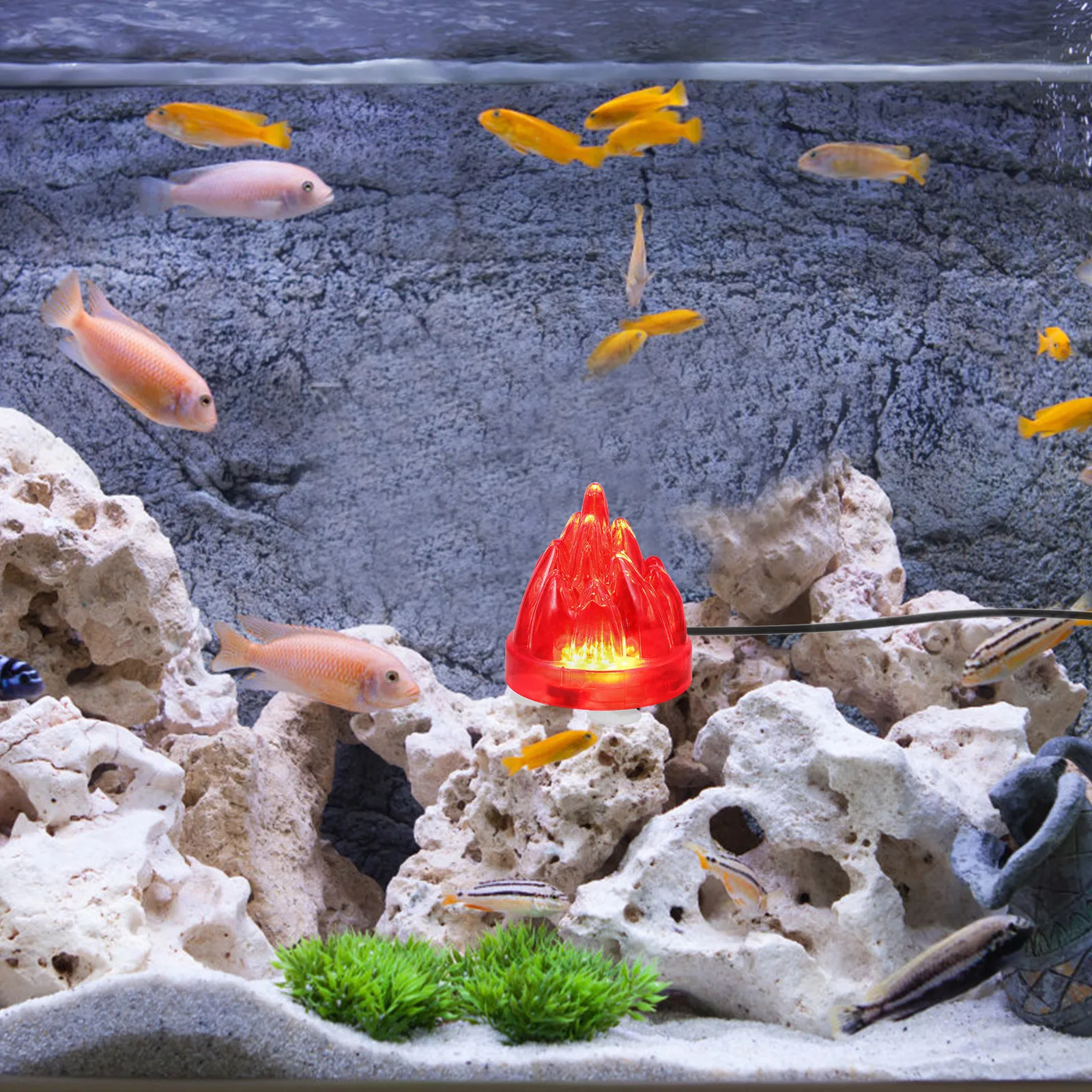

Aquarium Volcano Ornament LED Light Fish Tank Bubbler Decoration Us Plug Fine Bubbles Colorful Visual Effect Fish Tank Bubbler