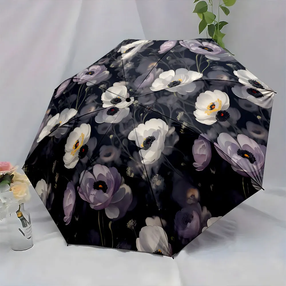 1PC Floral Design Umbrella with Elegant Pattern Print 8 Iron Ribs Folding Umbrella Auto-Open Fashion Sunshade