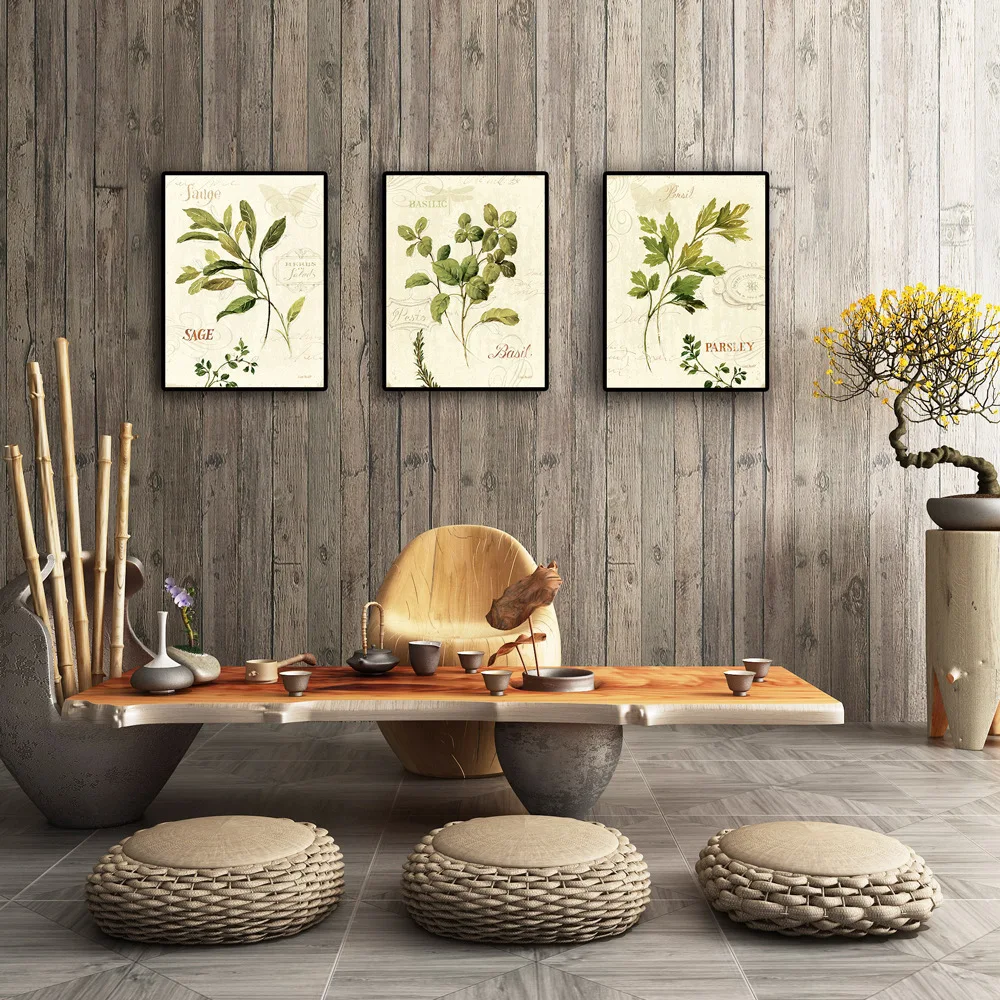 Small fresh retro creative leaves English canvas painting hanging living room study decorative painting poster