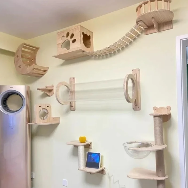 

Комбинированный комплекс для кошек X-S: настенная лежанка-капсула из массива дерева, лазательная стойка и прыжковая платформа