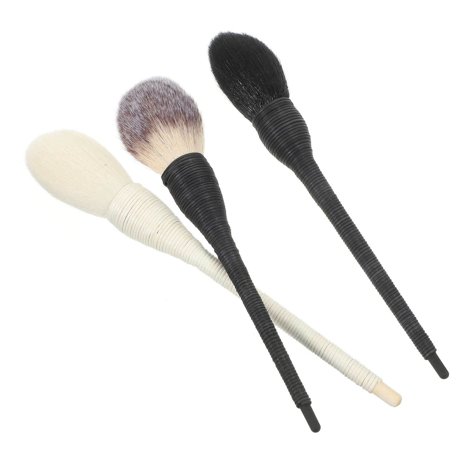 3Pcs Wool Makeup Brush Set with Rattan Handle Natural Fiber Bristles Smooth Blending Tools for