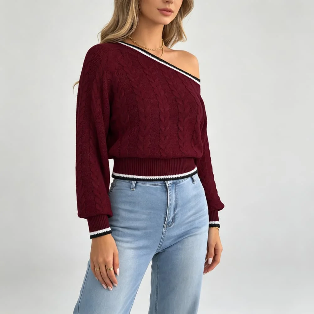 Women\'s Shoulder Cable Knit Sweater Short Sleeve Solid Pattern Medium Elasticity for Summer Vacation and Cycling