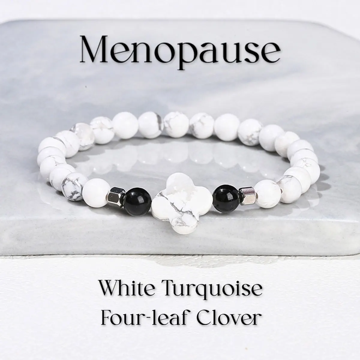 Natural white turquoise clover bead bracelet,helpful for achieving emotional balance and reducing stress,suitable for daily wear