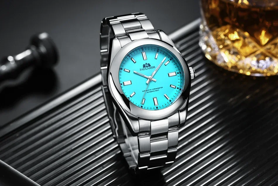 Automatic Watch for Men Mechanical Stainless Steel Luxury Red Yellow Sky Blue Green Colorful Rainbow 41mm Reloj Hombre Baratos