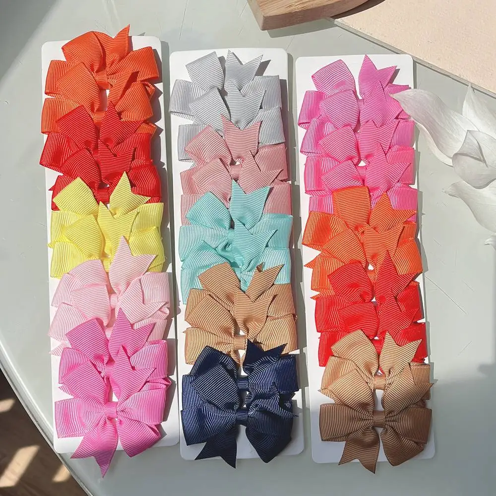 10Pcs/Set 2.44\'\' Grosgrain Ribbon Bows Headwear Clip For Baby Girls Kids Colorful Bowknot Hairpins Barrettes Hair Accessories