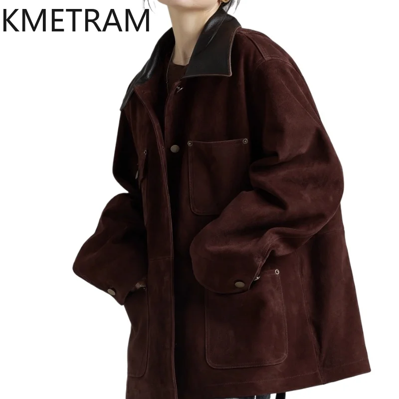 KMETRAM 100% Natural Sheepskin New Outerwears Retro Slimming Genuine Leather Mid-Length Jacket Women 2025 куртка кожаная женская