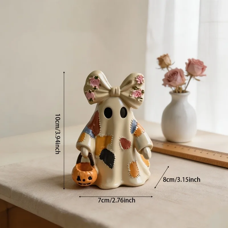 Halloween Decor Resin Patchwork Ghost Statue Creative Home Desktop Ornament