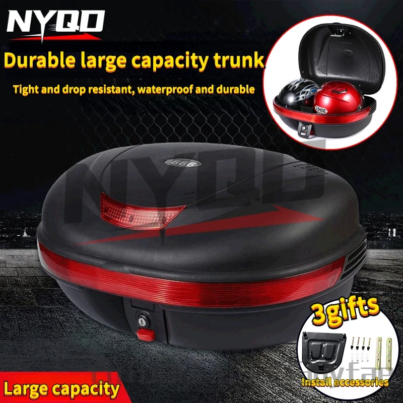 

50L Large Capacity Motorcycle Portable Trunk Black Waterproof and Anti Shake Motorcycle Tailbox with Backrest and Reflector