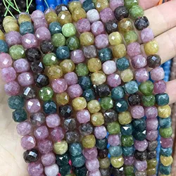 7-8MM Faceted Natural Tourmaline Chalcedony Stone Loose Square Spacer Bead For Jewelry Making Diy Bracelet Necklace Accessories