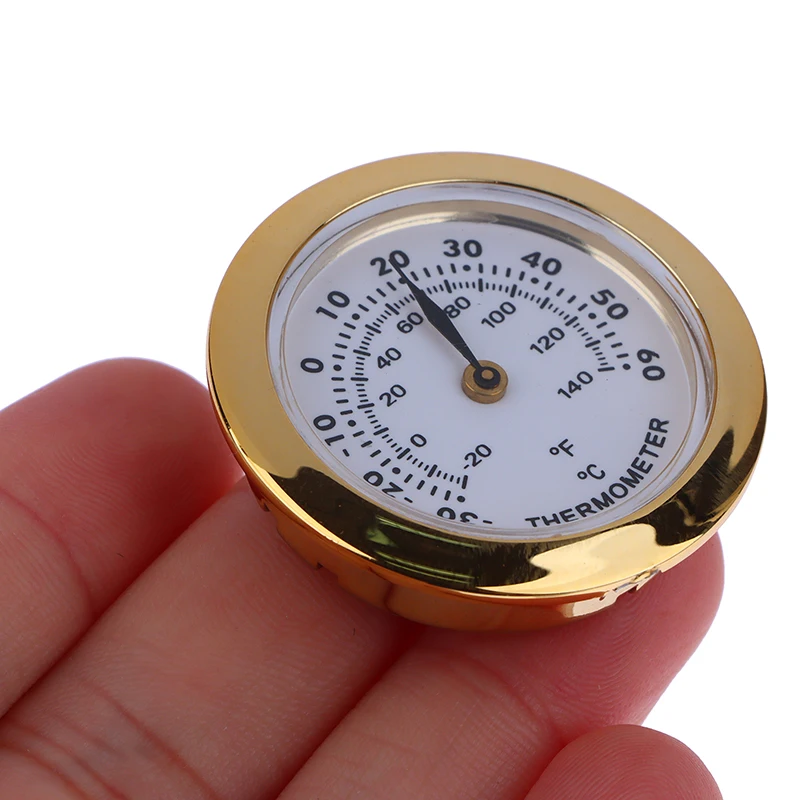 Cigar Box Juggling Moisture-proof Box Direct Pin Embedded 37mm Pointer Mini Gold Silver Thermometer Hygrometer Household