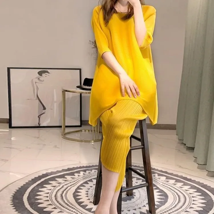 

Wrinkle Loose Large Solid Color Temperament Set for Women's 2024 Summer New Fashion Two Piece Set