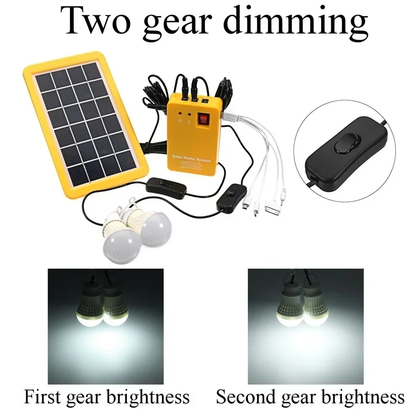 3/2Bulbs Solar Panel Camping Outdoor Lighting Kit Home DC System 4 in 1 as Emergency and Mobile Phone Charger for Garden Night